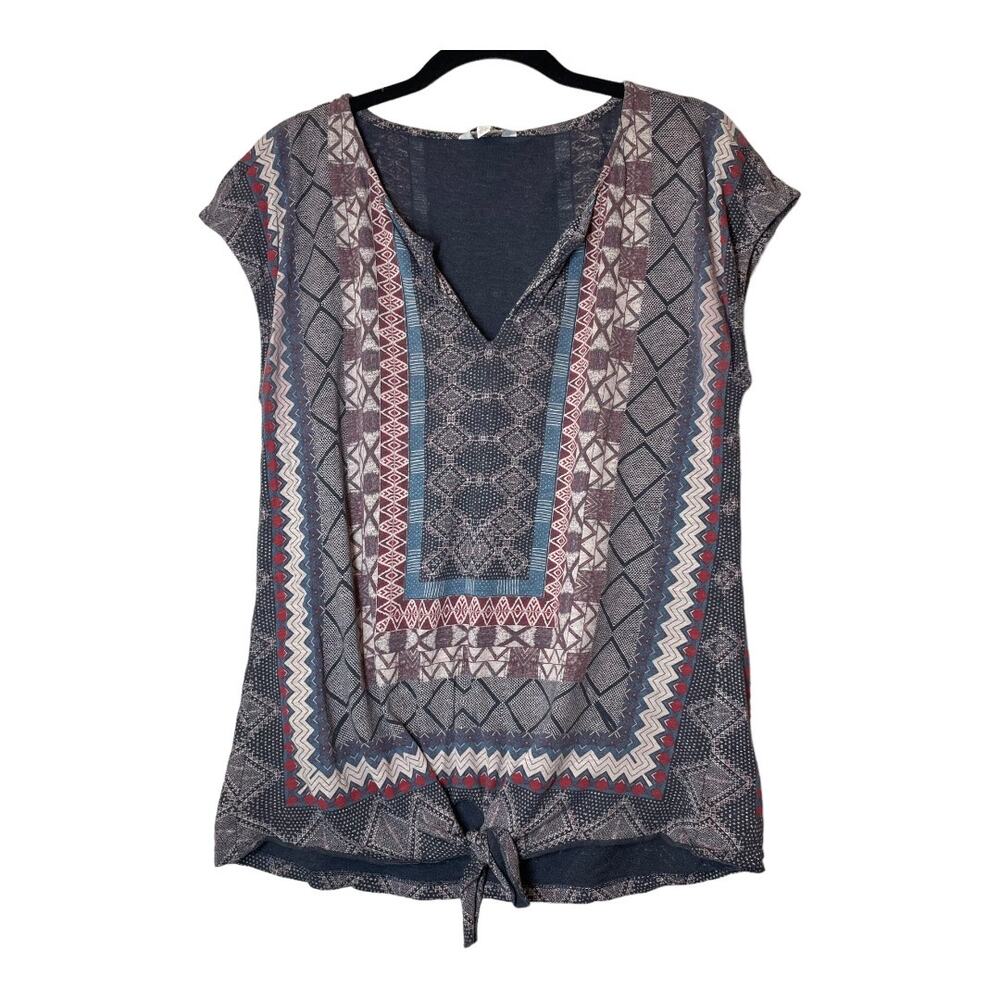 Lucky Brand Boho V-Neck Cap Sleeve Top Shirt Medium Tie
